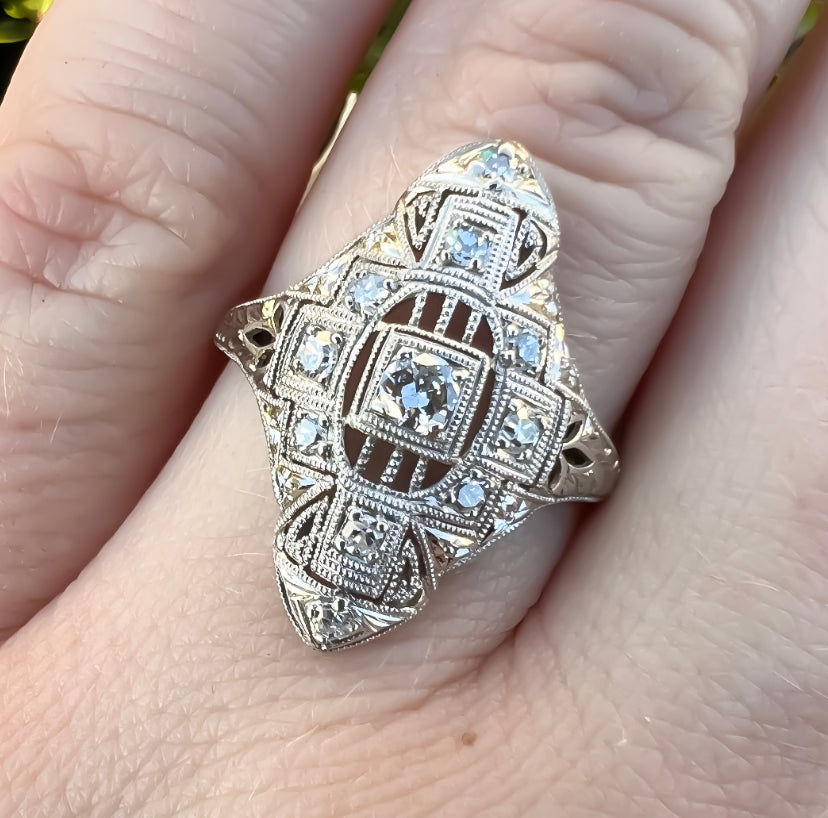 Two Tone Art Deco Diamond Ring