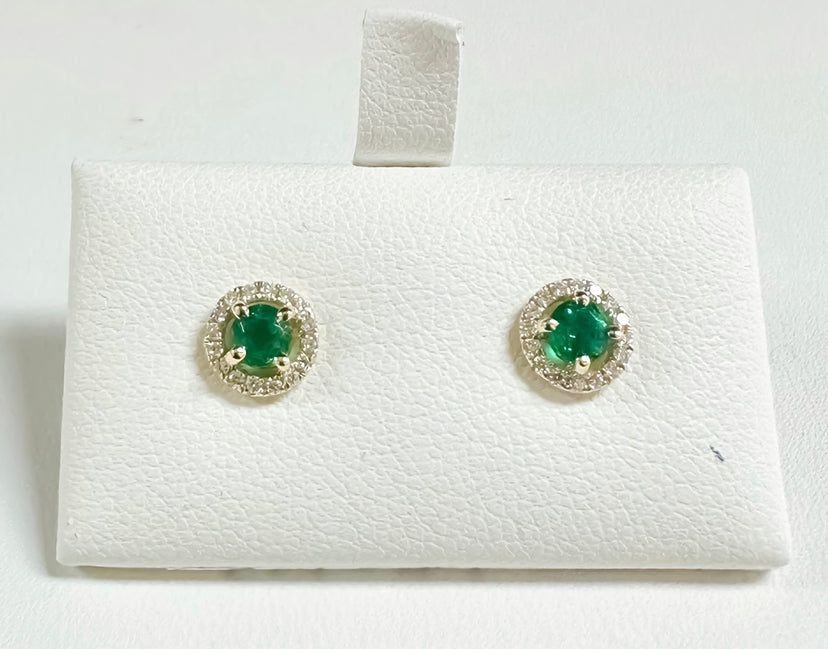 Emerald and Diamond Halo Earrings