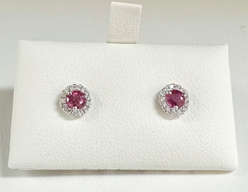 Ruby and Diamond Halo Earrings