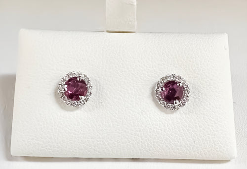 Ruby and Diamond Halo Earrings