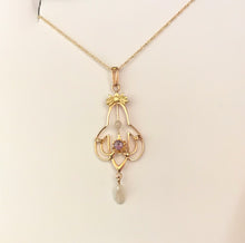 Handmade Art Deco Pendant with Pink Stone