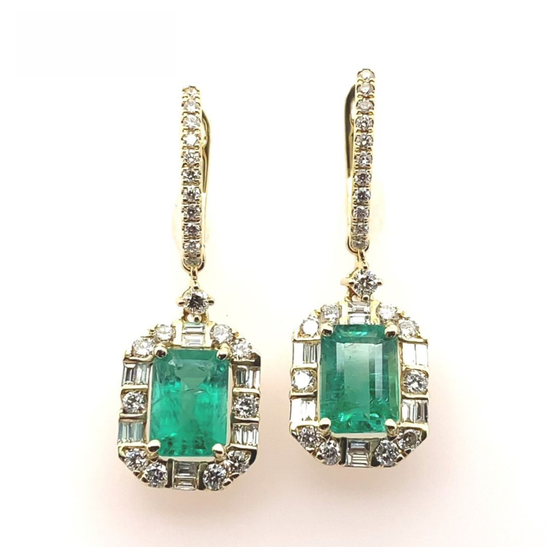 Emerald and Diamond Dangle Earrings