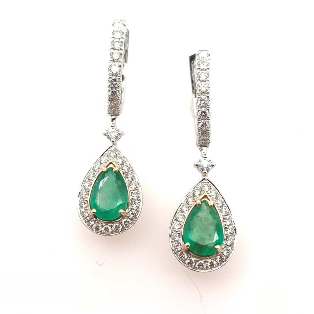 Emerald and Diamond Teardrop Earrings