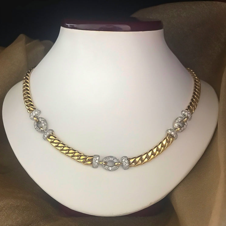 Estate 18Kt Yellow Gold and Diamond Link Necklace