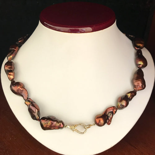 Copper Baroque Pearl Necklace with Diamond Catch