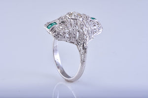 Antique Edwardian Platinum Diamond & Emerald Ring