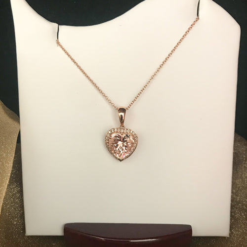 Pink Quartz and Diamond Heart Pendant
