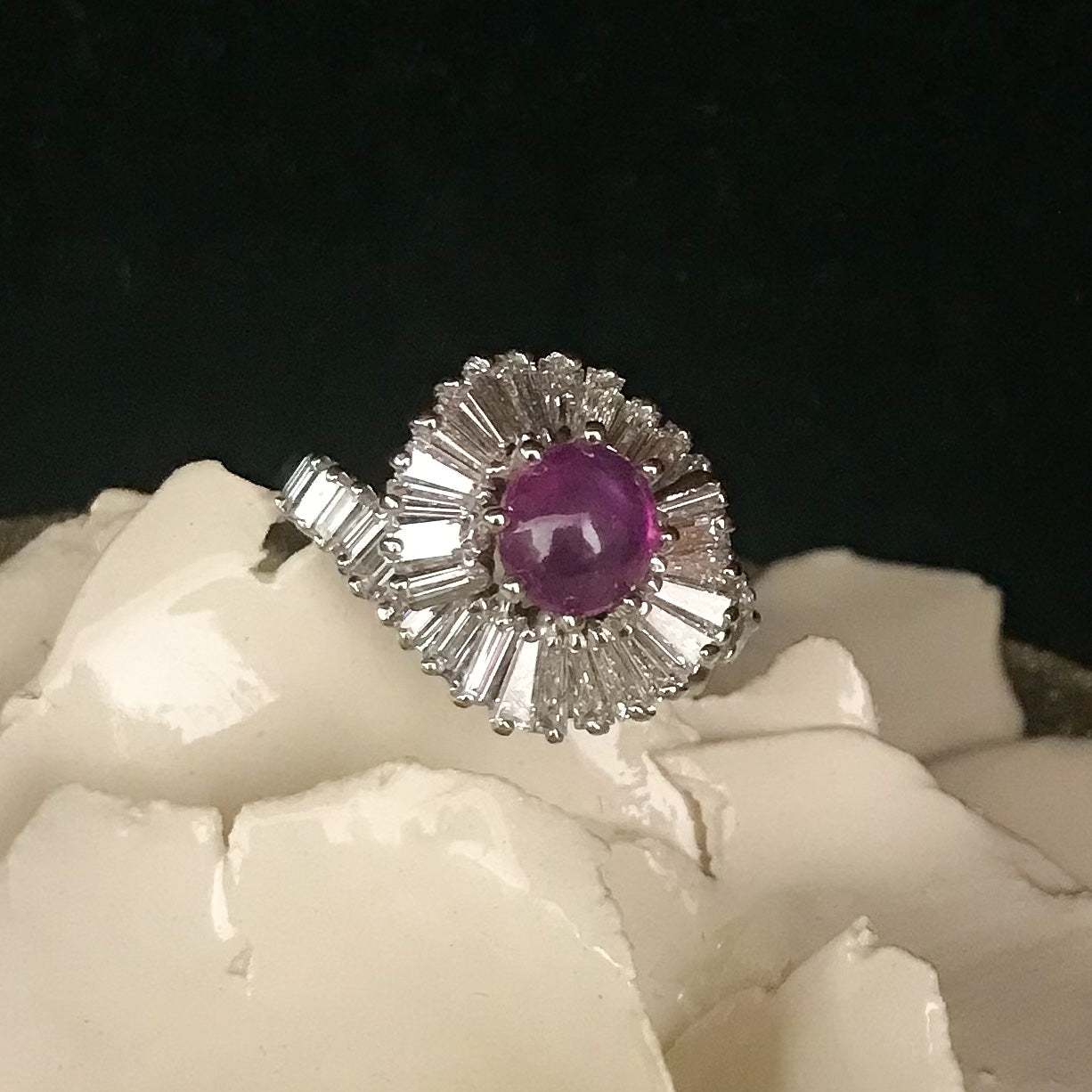 14Kt White Gold Ballerina Style Ring with Cabachon Ruby