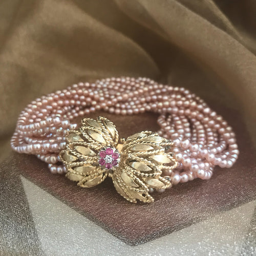 Multistrand Pearl Bracelet with Vintage Clasp