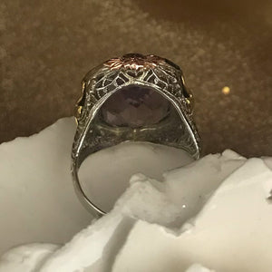 Amethyst Ring with Bow and Filigree Detail
